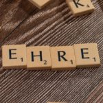 Reputation - The word ehr on a wooden table with scrabble letters